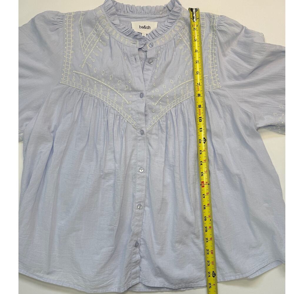 ba&sh Jaky Embroidered Blouse Blue and White | Boho Romantic French Style Size 3 - Picture 13 of 14